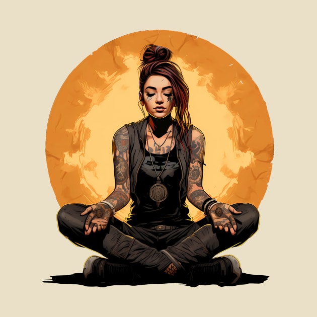 Calm as Hell - Meditating Punk Woman by Wiscariot Art