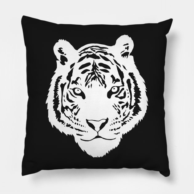 White Tiger White Print Pillow by Caloy