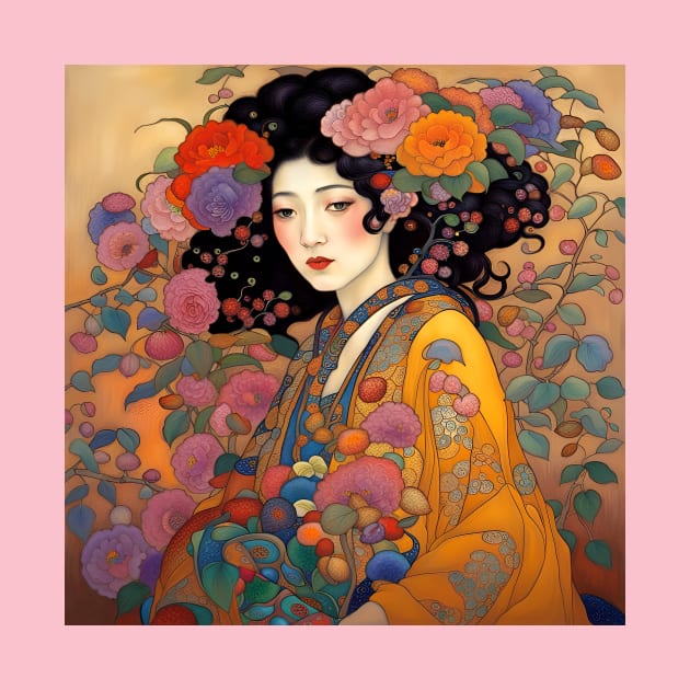 Asian Art Nouveau Woman Beauty with Flowers by LittleBean