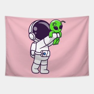 Cute Astronaut Holding Baby Alien Cartoon Tapestry