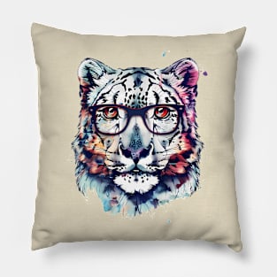 Brainy & Beautiful: The Snow Leopard with Specs Appeal! Pillow