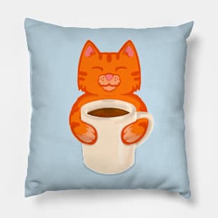 Orange Cat drinking Coffee Pillow