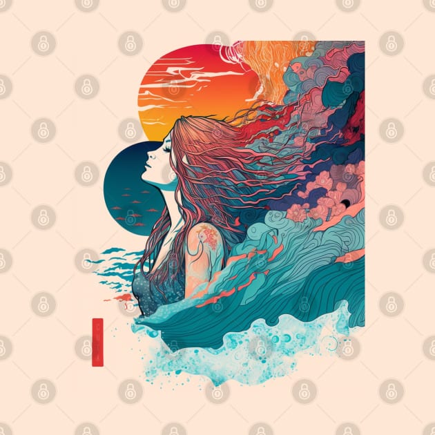 Sunset, Ocean Waves, And A Girl Who Loves The Sea Vintage by i am Cuta