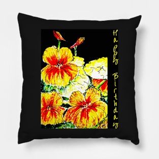 Nasturtiums on Black Happy Birthday Pillow