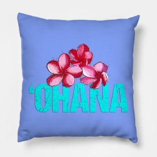 'Ohana Family with Plumerias - Hawaiian Floral Design Pillow