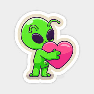 Cute Alien Hug Love Heart Cartoon Magnet