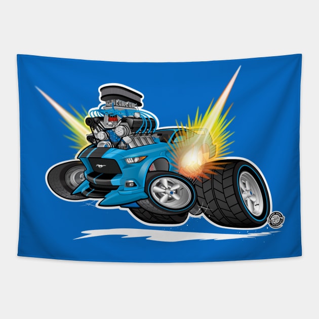 Blue Stang Outline Tapestry by Goin Ape Studios