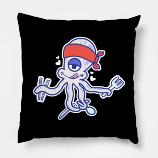 Octopus cartoon character withholding cutlery Pillow