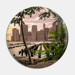 Manhattan Skyline Pink Sunset Brooklyn NYC Pin