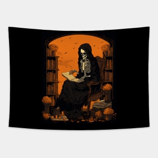 Halloween Reader Librarian Skeleton Reader Bookish Tapestry