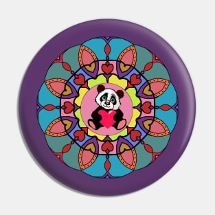 Cute panda with heart in colorful mandala Pin