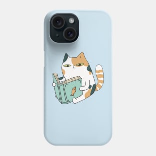 Cute Calico cat reading a book Phone Case