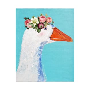 White goose in roses flower crown farmers gift T-Shirt