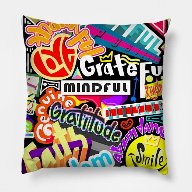 Positive Words DOODLE Pillow by chachazart