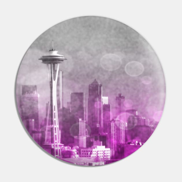 Pink and Grey Bokeh Seattle Skyline Pin by Christine aka stine1