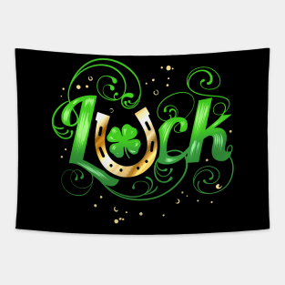 Green Golden Luck Logo With Horseshoe For St Patricks Day Tapestry