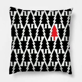 Modern Christmas Tree Pattern - black, white, red Pillow