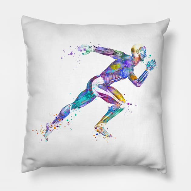 Anatomy Runner Colorful Watercolor Pillow by LotusGifts