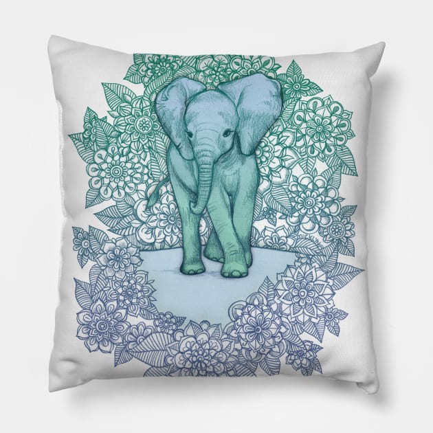 Emerald Elephant in the Lilac Evening Pillow by micklyn