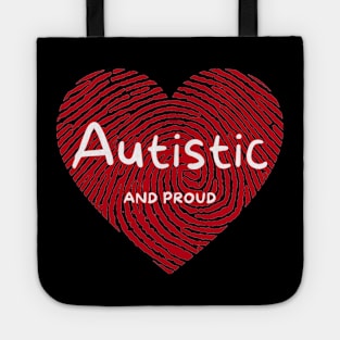 Autistic And Proud Red Fingerprint Heart Tote