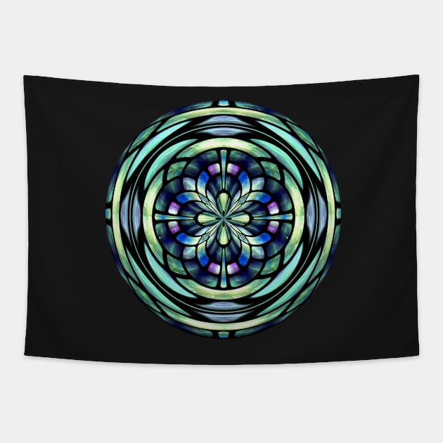 Green Blue and Purple Simulated Stained Glass Tapestry by SeaChangeDesign