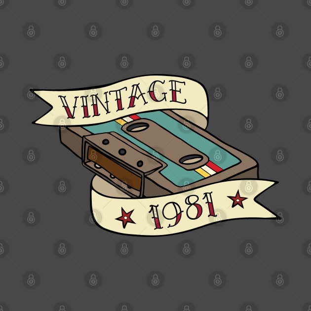 Vintage 1981 Cassette Tape Retro Tattoo Design by Huhnerdieb Apparel