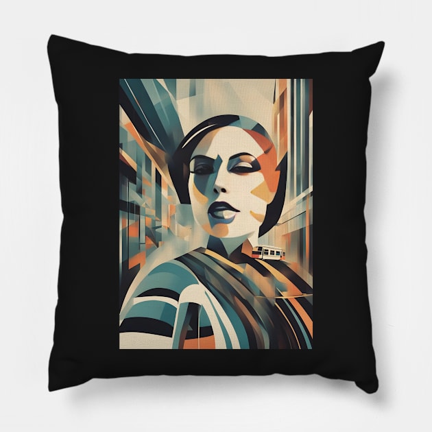 A Woman and a Tram 004 - Cubo-Futurism - Trams are Awesome! Pillow by coolville