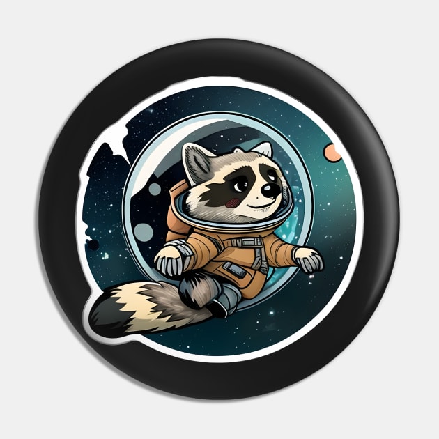 Ronald the Racoon but he's trapped in a big glass orb in space Sticker Pin by Walford-Designs