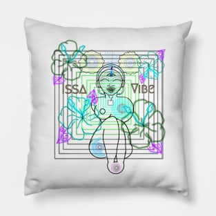 Psychedelic Issa Vibe Spacey Earth Girl (white bg, green and pink variation) Pillow