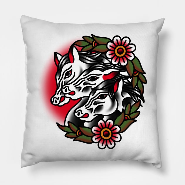 Traditional Horses Tattoo Piece Pillow by radquoteshirts