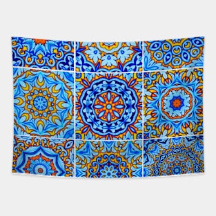 Moroccan arabic oriental tile pattern Blue Tapestry