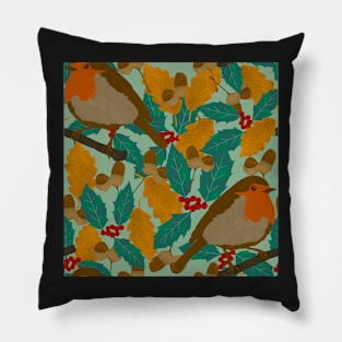 Robins and holly changing seasons Pillow