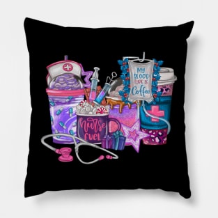 My Blood Type is Coffee Christmas nurse design Pillow