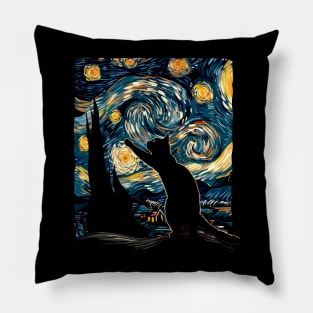 Cat Starry Night Adventure Pillow