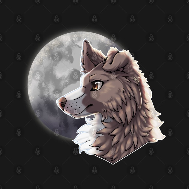 Lilac Border Collie with Night Sky Full Moon by Bamsdrawz