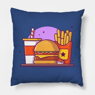 Burger, French fries And Soft Drink Cartoon Vector Icon Illustration Pillow