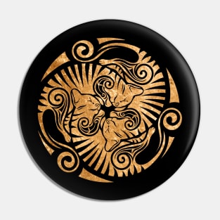 Sleeping kittens in celtic style, gold Pin