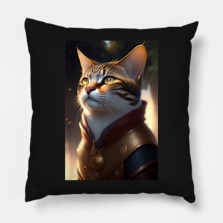 Cat in Armor - Modern Digital Art Pillow