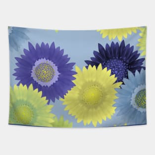 Cosmos Flowers on Blue Tapestry