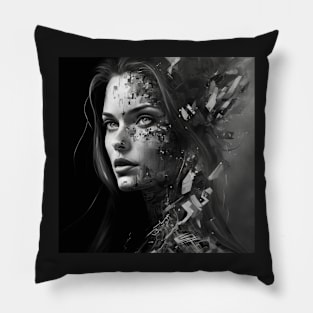 Life in Black and White Portrait Glitch Art Pillow