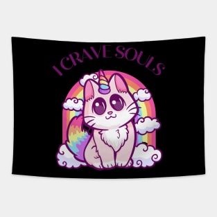 I Crave Souls: Soul Cravings Hilarious Cat with a Rainbow Twist Tapestry