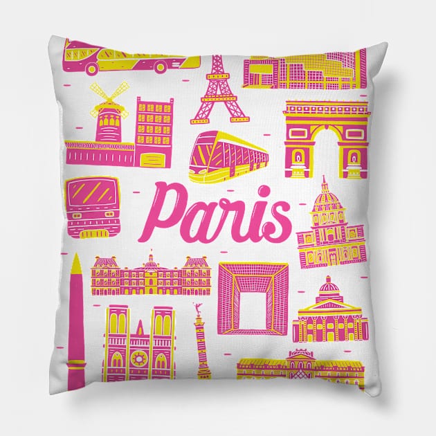 Paris Cityscape Landmark Pillow by MEDZ