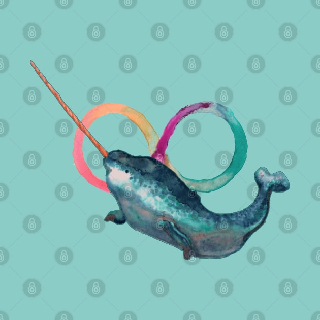 Watercolour Narwhal by LondonAutisticsStandingTogether