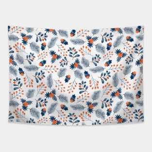 Mistletoe Branches Blue Red Tapestry