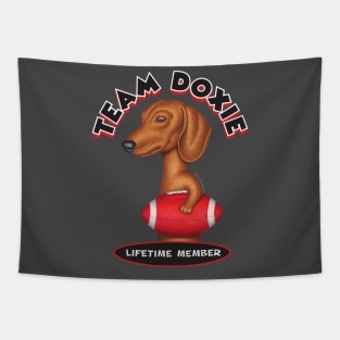 Dachshund Holding Red Football Tapestry