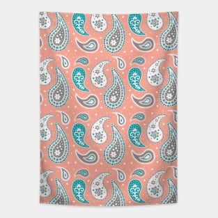 Coral Teal Paisley Pattern Tapestry