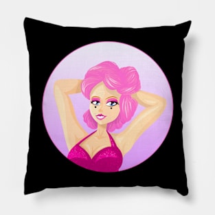 Egirl cartoon face with stylish dress Pillow