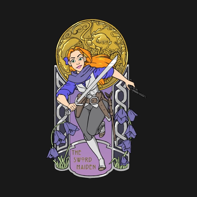 The Sword Maiden Art Nouveau by AcornInk