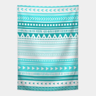 Blue Aqua Teal White tribal pattern Tapestry