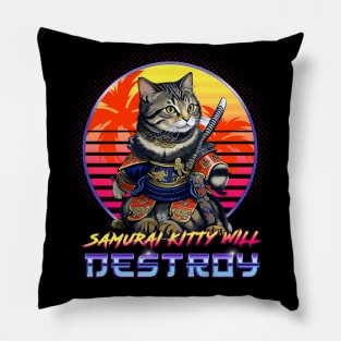 Samurai Kitty Will Destroy Anime Neko Pillow